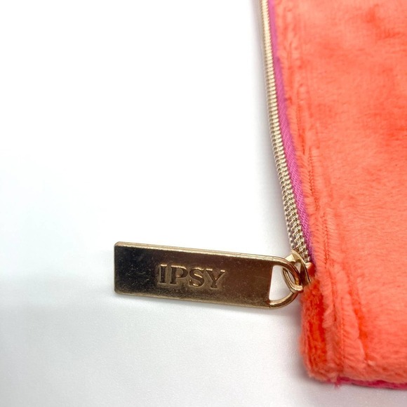 Pink, Red, and Orange Colorblock Fuzzy Cosmetics Makeup Bag - Picture 5 of 6